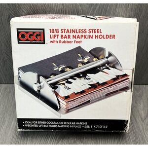OGGI 18/8 Stainless Steel Lift Bar Napkin Holder‎ Weighted Rubber Feet 8x7.5x2